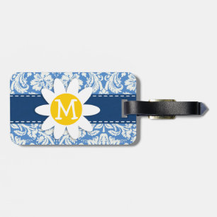 Blue Damask; Daisy Luggage Tag