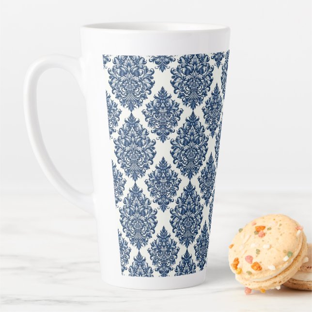 blue damask design latte mug (In Situ)