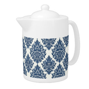 blue damask design teapot