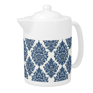 blue damask design teapot
