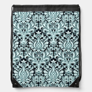 Blue Damask Drawstring Backpack