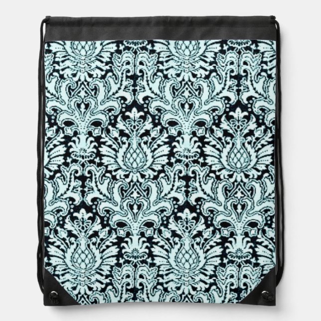 Blue Damask Drawstring Backpack (Front)