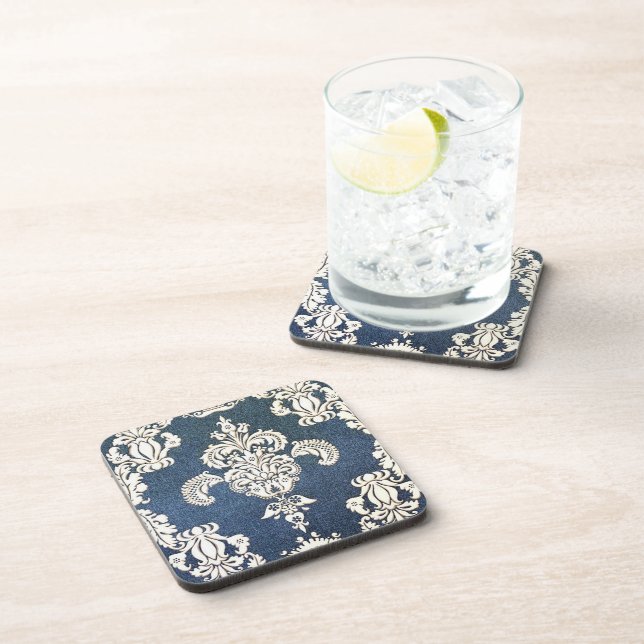 blue damask drink coaster (Right Side)