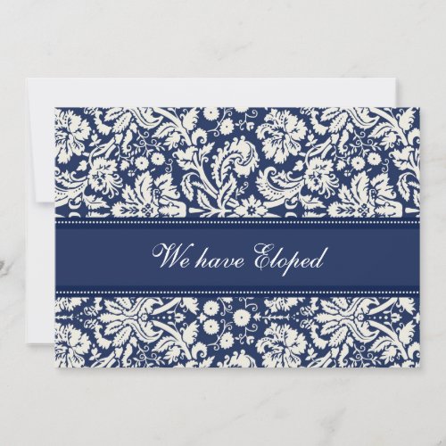 Blue Damask Elopement Announcement Cards
