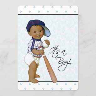 Blue Damask Ethnic Baby Boy Shower Invitation