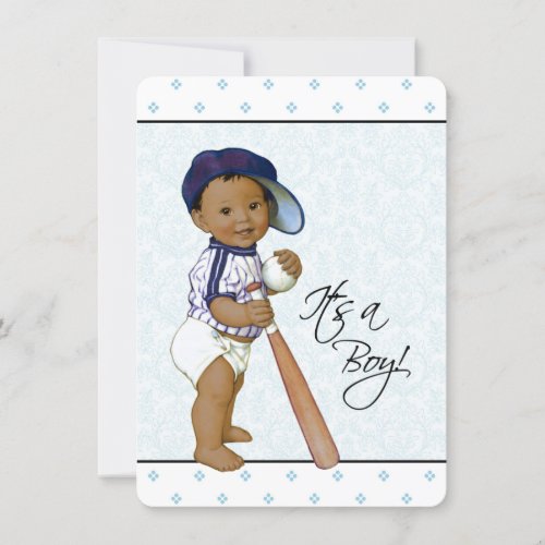 Blue Damask Ethnic Baby Shower Invitation