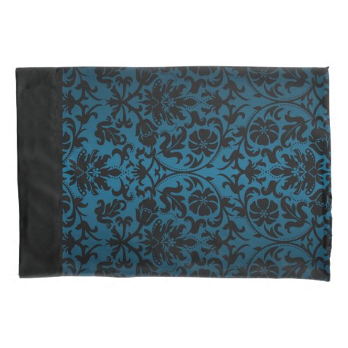 Blue Damask Floral Pattern Design Pillow Case