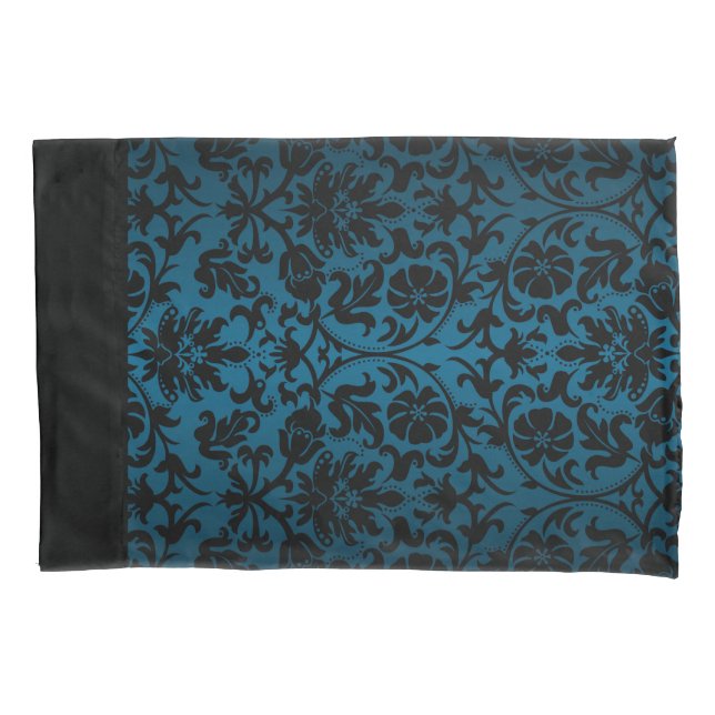 Blue Damask Floral Pattern Design Pillow Case (Front)