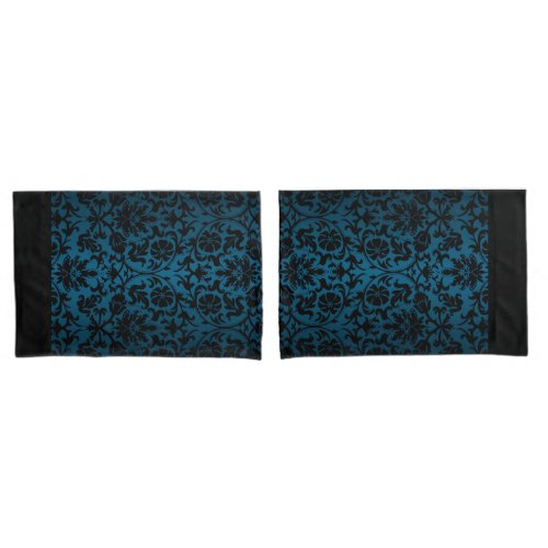 Blue Damask Floral Pattern  Pillow Case