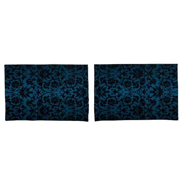 Blue Damask Floral Pattern  Pillow Case (Front-Set)