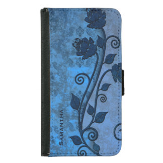 Blue Damask Floral Samsung S5 Wallet Case