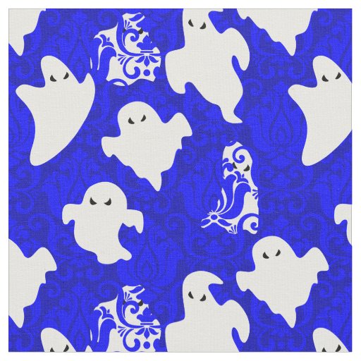 blue damask ghost halloween paranormal apparition fabric