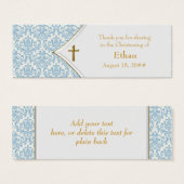 Blue Damask Gold Cross Bomboniere Tags (Front & Back)