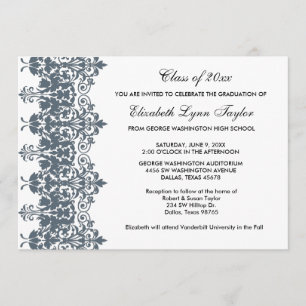 Blue Damask Graduation Announcement