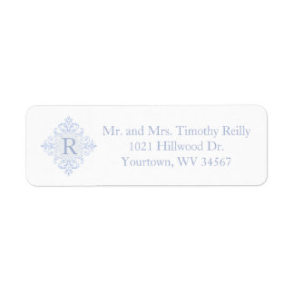 Blue Damask Initial Family Monogram Label