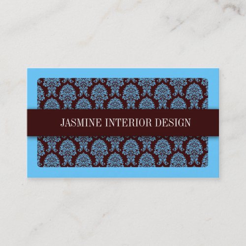 Blue Damask Interior Design Business Card