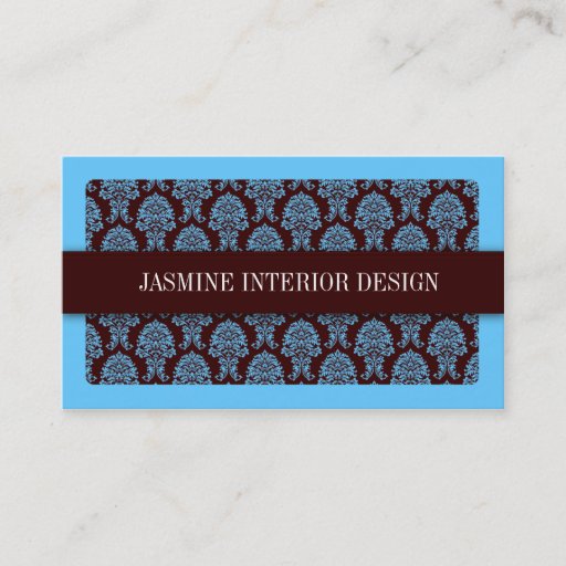 Customizable Blue Damask Interior Design Business Card