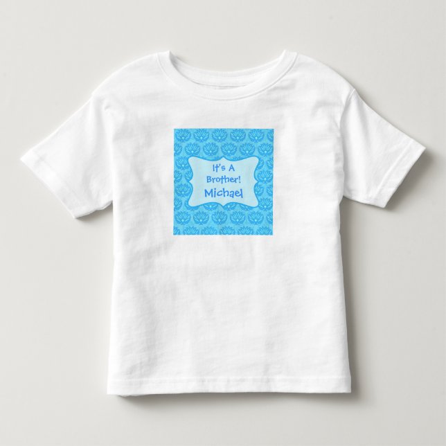 Blue Damask It's A Brother Name Personalized Kids Toddler T-shirt (Front)
