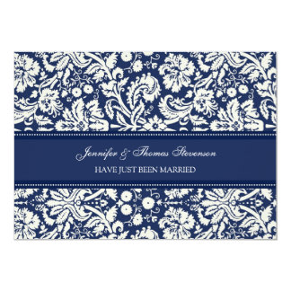 Blue Damask Just Married Announcement Cards