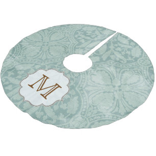 Blue Damask Lace Print Monogram Initial Tree Skirt