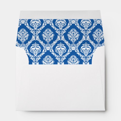 Blue Damask Lined Wedding Envelope