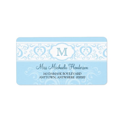 Blue Damask Monogram Address Label