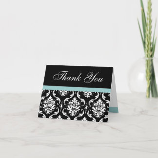 Blue Damask Monogram Wedding Thank You Card