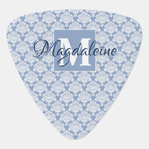 Blue Damask Monogrammed Guitar Pick