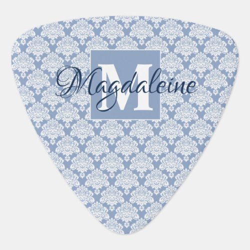 Blue Damask Monogrammed Guitar Pick