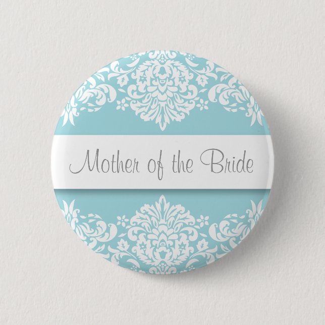 Blue Damask Mother of the Bride Button (Front)