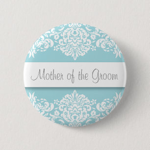 Blue Damask Mother of the Groom Button