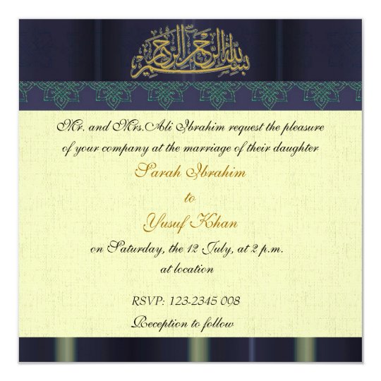 blue damask muslim wedding card zazzle