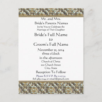 Blue Damask on Grey Wedding Invitation Postcard