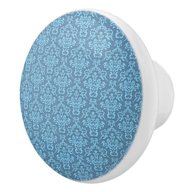 Blue Damask Pattern Ceramic Knob (Right)