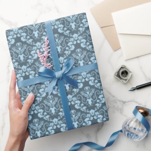 Blue Damask Pattern Elegant Vintage Wrapping Paper