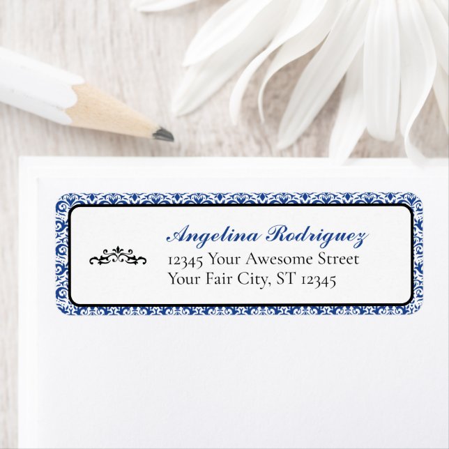 Blue Damask Pattern Graduation Label (Insitu)