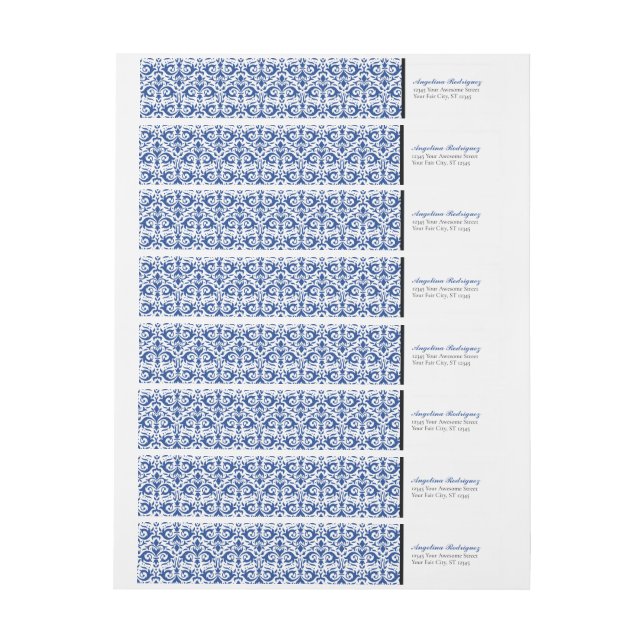 Blue Damask Pattern Graduation Wrap Around Label (Sheet)