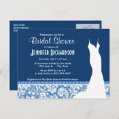 Blue Damask Pattern Invitation Postcard (Front/Back)