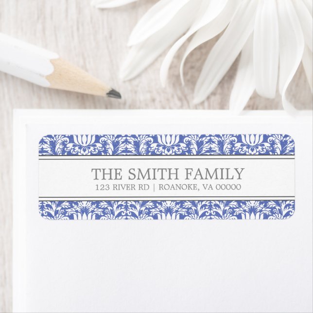 Blue Damask Pattern Label (Insitu)