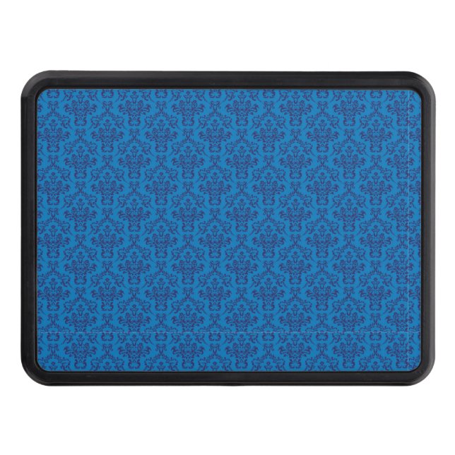 Blue Damask Pattern Trailer Hitch Cover (Front)