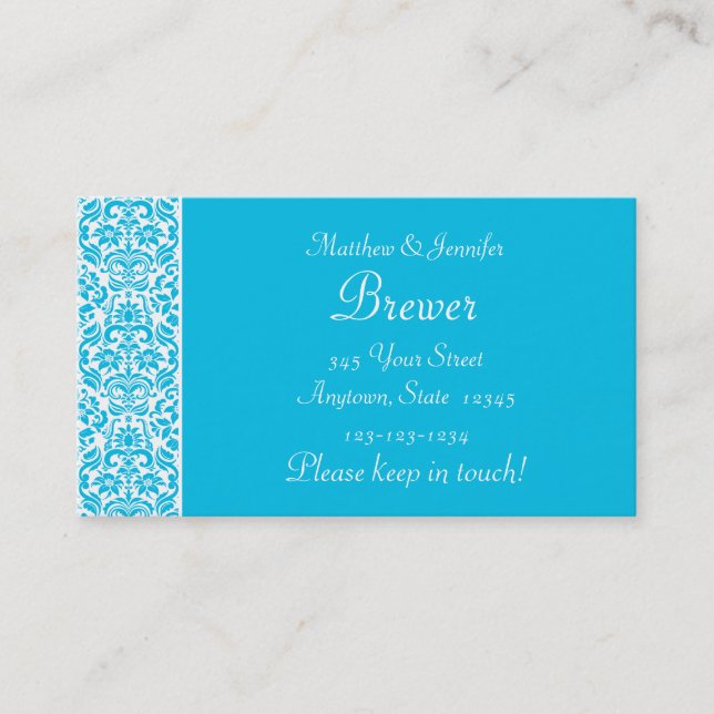 Blue Damask Personalized Change of Address Cards (Front)