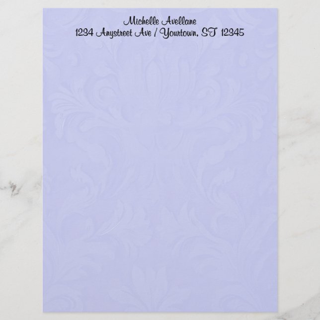 Blue Damask Personalized Stationery Paper (Front)