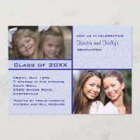 Blue Damask Photo Graduation Invitation