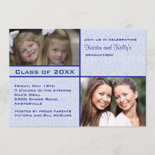Blue Damask Photo Graduation Invitation