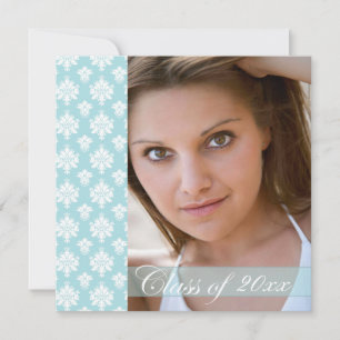 Blue damask photo graduation party announcement