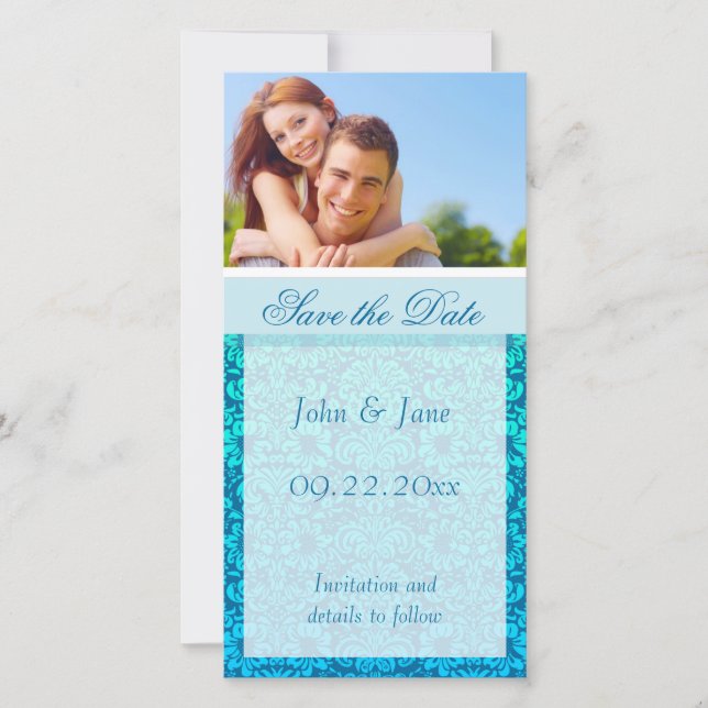 Blue Damask/photo  "Save the Date" Save The Date (Front)