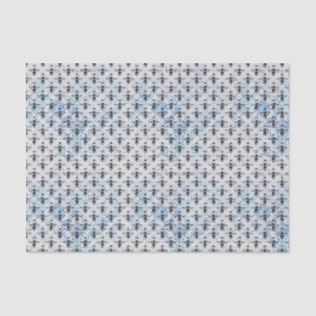 Blue Damask Queen Bee Tissue Paper (Front)