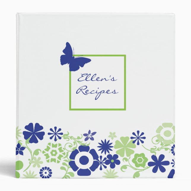 Blue Damask Recipe Book Binder (Front)