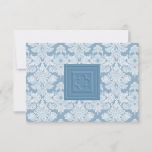 Blue Damask RSVP Card with Cross or Quatrefoil