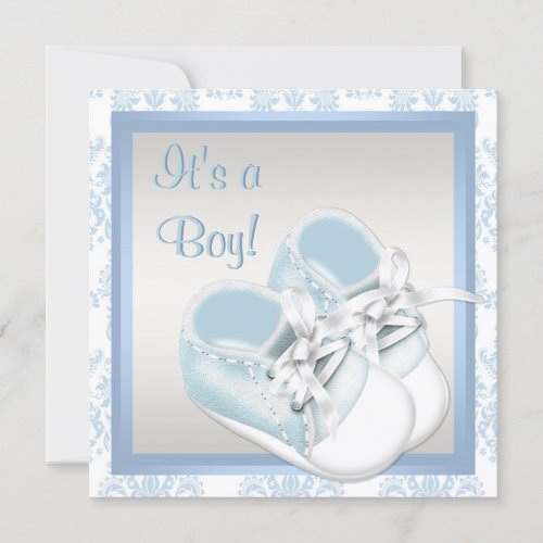 Blue Damask Shoes Blue Damask Baby Boy Shower Announcement